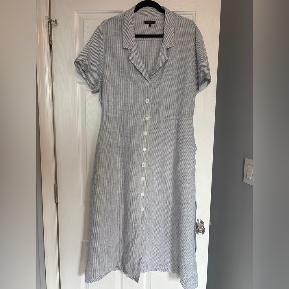 Quince Blue and White Striped Linen Dress